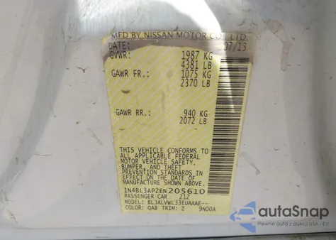 2014 Nissan Altima 3.5 Sl from USA, damaged, VIN 1N4BL3AP2EN205610